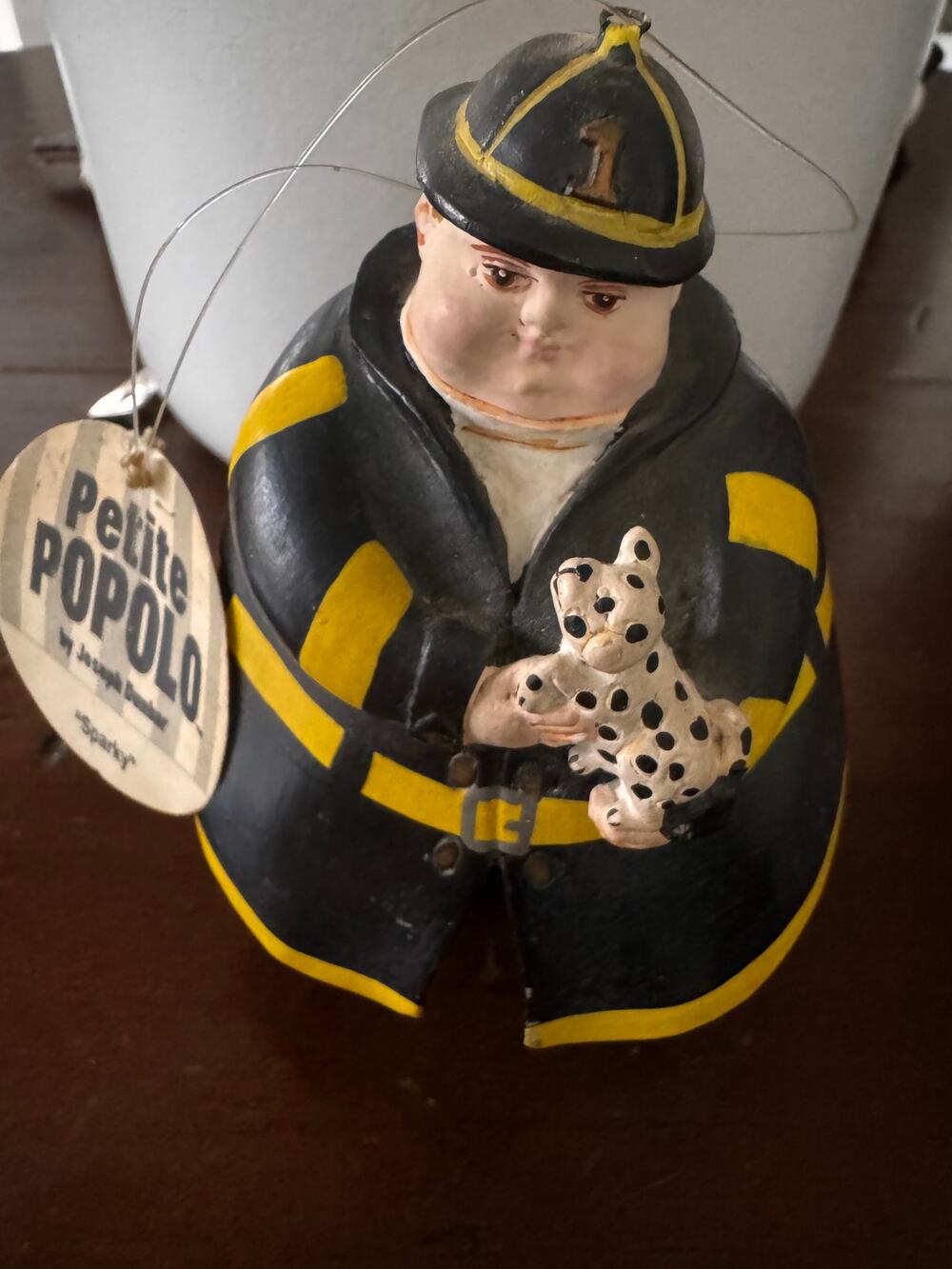Vintage Petite Popolo - Joseph Dunbar Fireman Gourd Figurine "Sparky" Folk Art